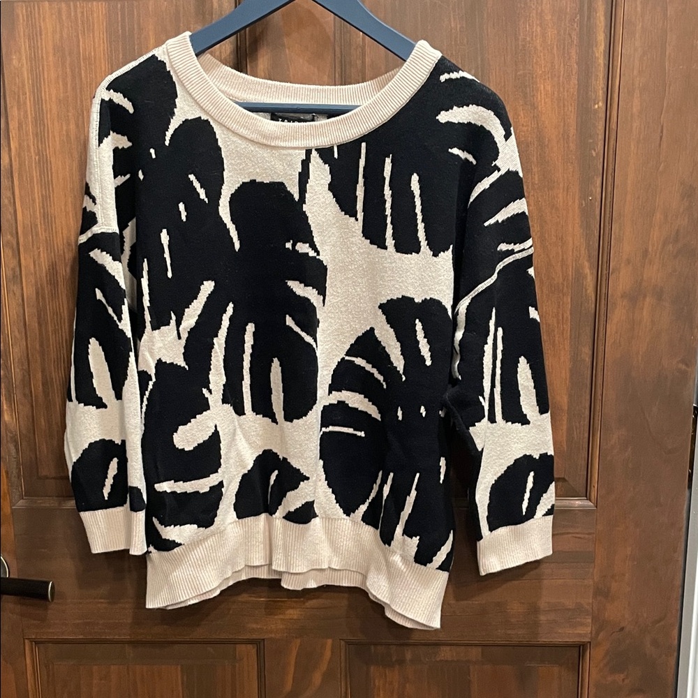 Tribal Black and Cream Leaf Print Sweater